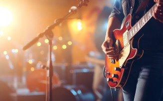 Music band group perform on a concert stage