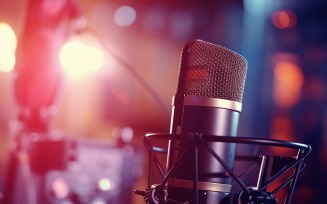 Professional condenser studio microphone over the Closeup musician playing