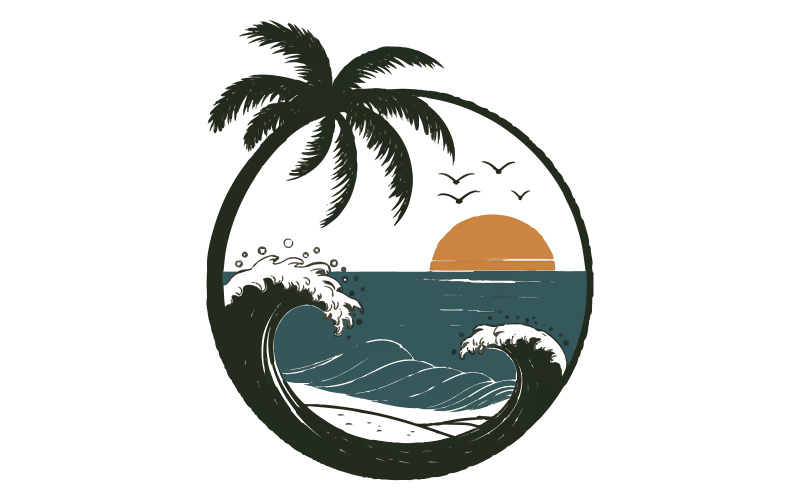 A design that captures a serene beach scene silhouette vector art illustration Illustration