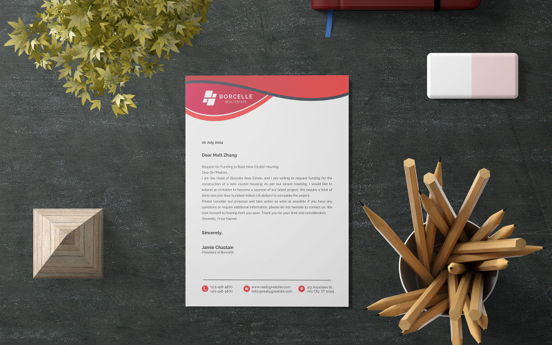 Blue and Red Real Estate Letterhead Corporate Identity