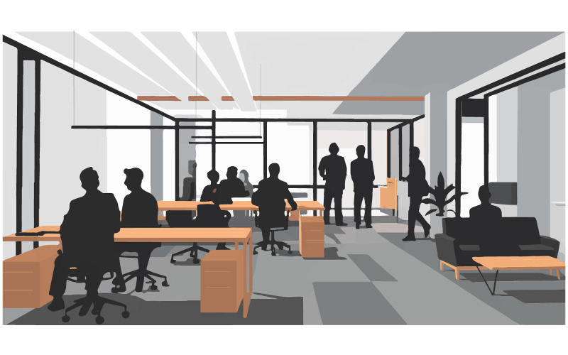 Office silhouette vector art illustration Illustration