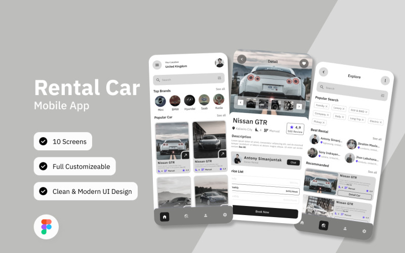 Autoleas - Rental Car Mobile App UI Element