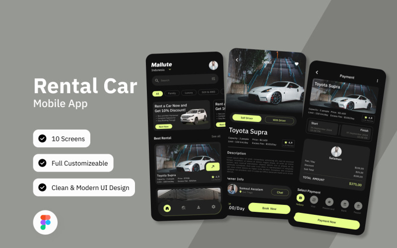 Mallute - Rental Car Mobile App UI Element