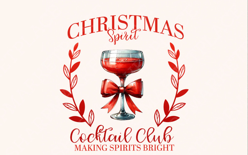 Christmas Spirit png, Retro Christmas png, Holiday png, cocktail club png, Coquette Christmas, Illustration