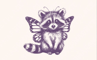Cute Hybrid Raccoon with Butterfly Wings PNG, Vintage Animal png, Funny Raccoon Sublimation, Hand