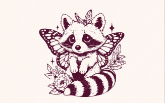 Cute Hybrid Raccoon with Butterfly Wings PNG, Vintage Animal png, Raccoon Sublimation, Hand Drawn
