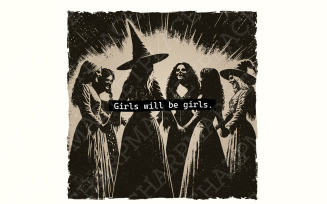 Halloween Witch PNG, Girls will be Girls PNG, Vintage Halloween, Spooky Season PNG, Fall Girls