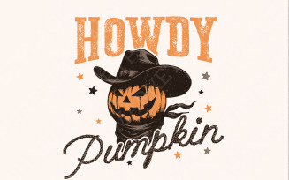 Howdy Pumpkin Western Fall PNG, Retro Halloween png, Autumn Sublimation, Trendy Fall Pumpkin PNG,