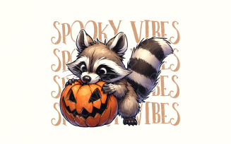 Raccoon Spooky Vibes PNG, Halloween png, Spooky Season png, Retro Halloween PNG, Raccoon Fall PNG,