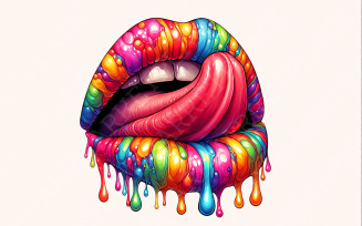 Rainbow Lips PNG, Dripping Lip clipart, Digital Download, Colorful PNG, Rainbow Lips Sublimation,