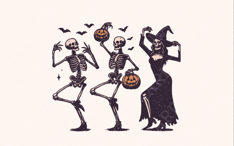 Dancing Skeleton png, Halloween skeleton, spooky season png, funny halloween png, skeleton dance Illustration