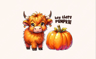 Highland Cow PNG, Autumn PNG, Pumpkins PNG, Sublimation Designs, Fall Sublimations, Watercolor Cow,