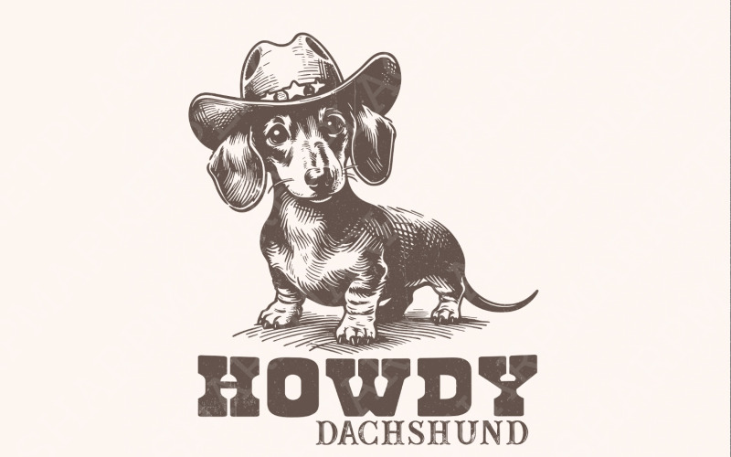 Howdy Dachshund Png, Western Dachshund, Dachshund Lover, Dachshund Cowboy, Dog Lover Png, Dachshund Illustration