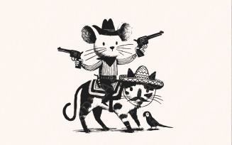 Mouse Cowboy, Cat png, Mouse png, Cowboy png, Funny Cat Clipart, Rodeo Mouse PNG, Animal