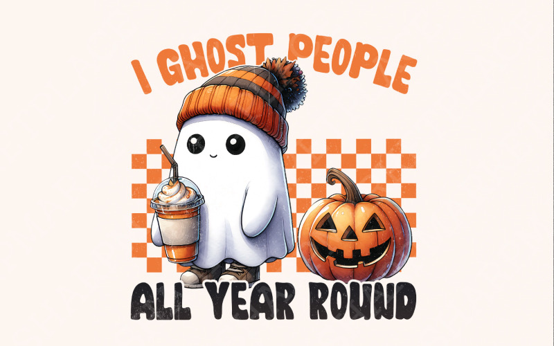 Retro Ghost I Halloween PNG, Ghost Coffee PNG, Pumpkin Spice png, Trending Ghost PNG, Cute Ghost Illustration