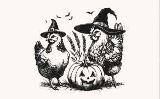 Spooky Chickens Halloween PNG, Fall PNG, Autumn Clipart, Sublimation Design, Chicken Design, Witch