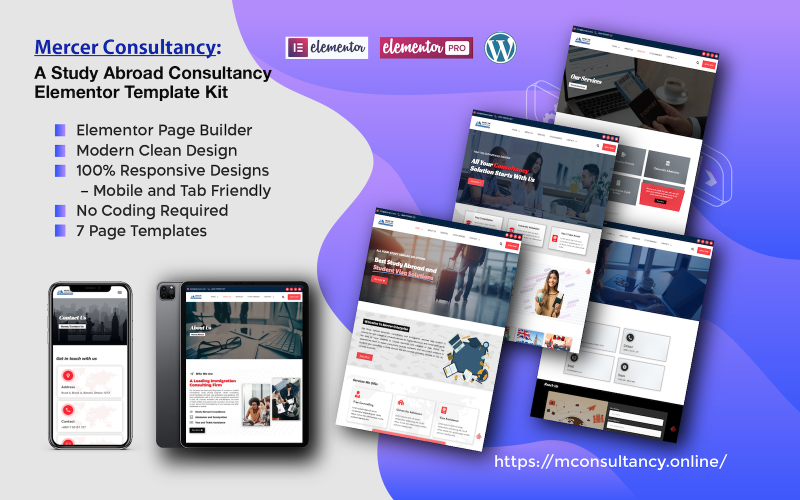 Mercer Consultancy: A Study Abroad Consultancy Template Kit Elementor Kit