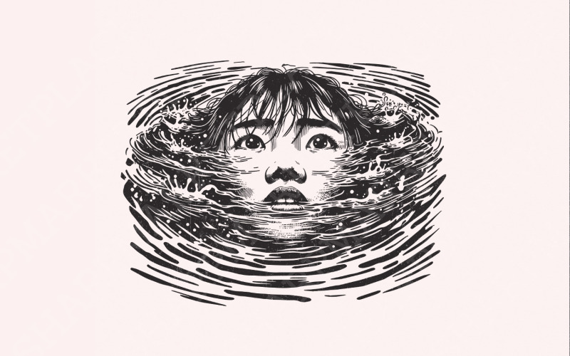Trippy Girl PNG, Drowning Art File, Horror Movie PNG, Horror Characters, Halloween PNG, Trippy Girl Illustration