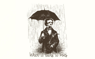 When It Rains It Poes PNG, Literature png, Librarian png, Book Club png, Funny Literary Puns, Book