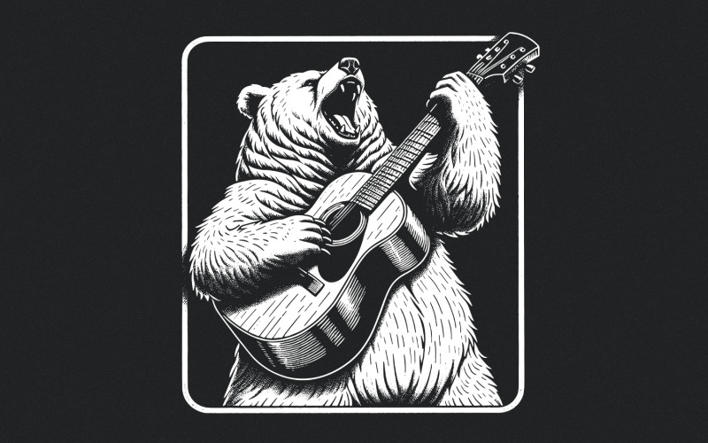 Bear with Guitar Png, Guitarist Bear png, Bear Playing Guitar, bear png, sublimation, instant Illustration