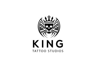 King Skull Tattoo Logo Design Template