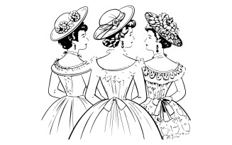 A black and white illustration of three women