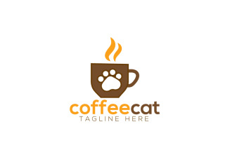 Coffee Cat Logo Design Template