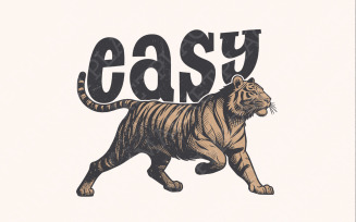 Easy Tiger PNG Retro Illustration, Vintage Graphic Tee, Funny Graphic, Sublimation Design, Digital