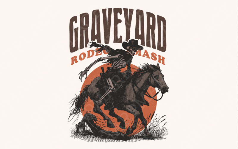 Graveyard Rodeo PNG, Halloween Design PNG, Retro Halloween png, Halloween Shirt, Western Halloween, Illustration