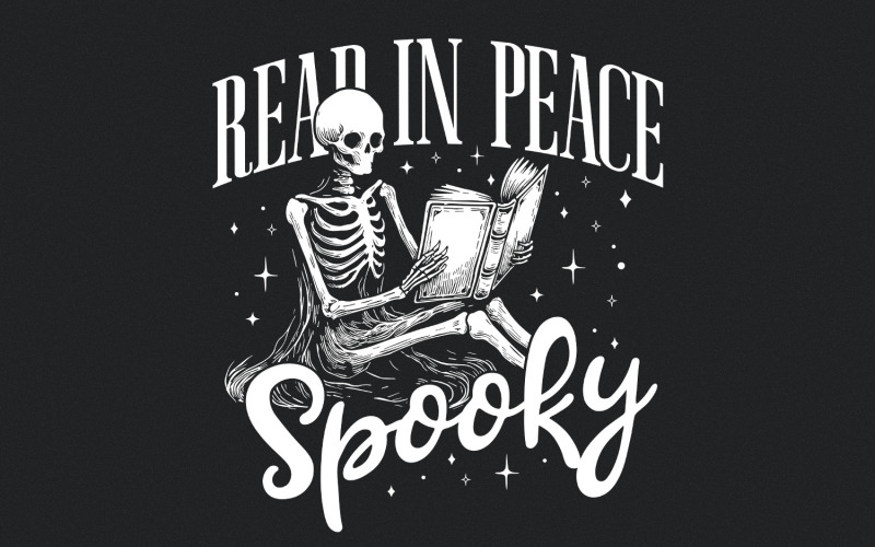 Read In Peace PNG, Instant Download, Halloween PNG, Spooky Season, Book Lover png, Skeleton Book Illustration