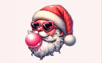 Retro Santa Christmas Blowing Bubble Png, Vintage Christmas Png, Groovy Santa Png, Sublimation Png,