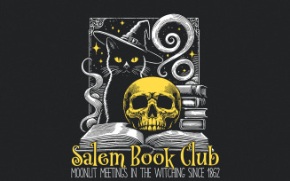 Salem Book Club PNG, Spooky Season, Retro Halloween, Bookish Halloween, Sublimation Design, Black