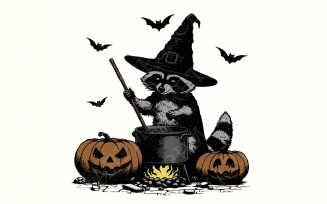 Time To Stir The Pot PNG, Funny Raccoon, Retro Halloween PNG, Witches Brew, Trendy Halloween PNG,