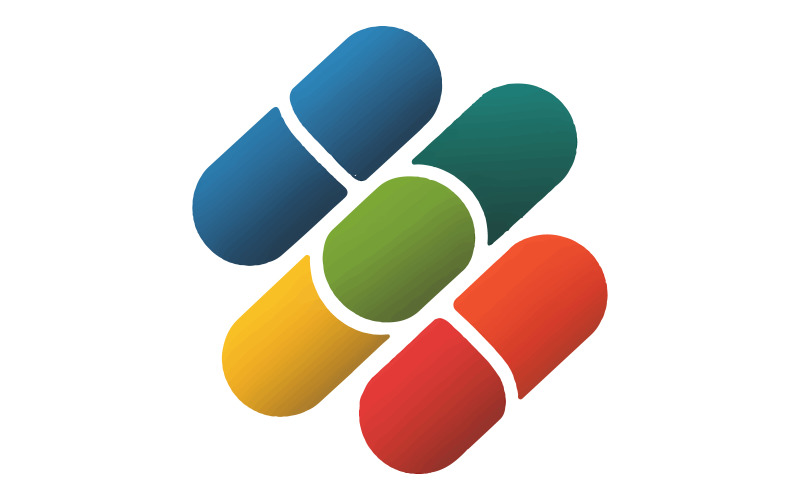 A circular logo with pill-shaped Illustration