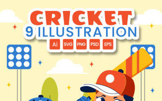 9 Cricket Player Illustration