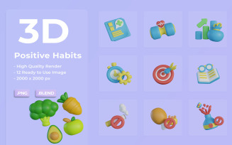 3D Positive Habits Icon Bundle