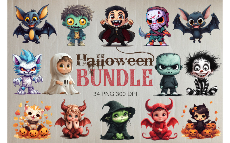 Big bundle of Halloween characters. Illustration