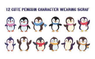 12 Cute Penguin Character Wearing Scraf