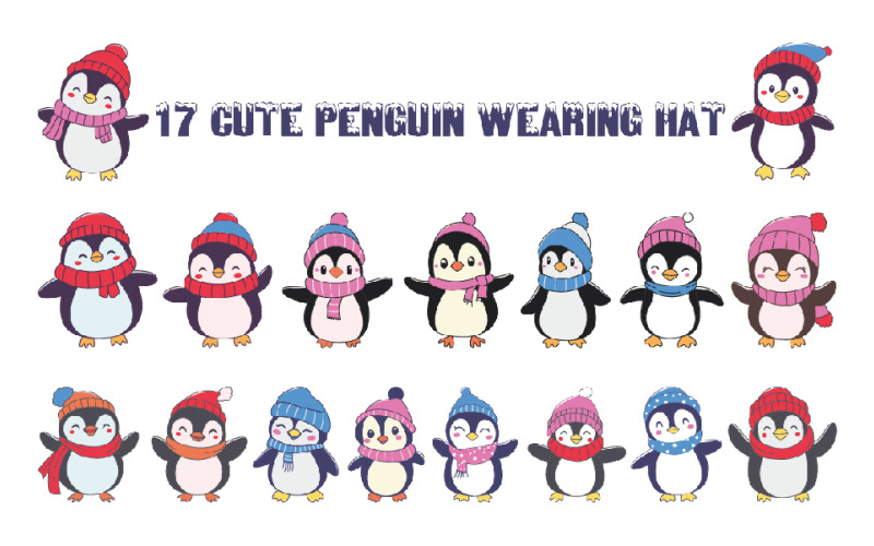 17 Cute Penguin Wearing Hat in Winter Illustration