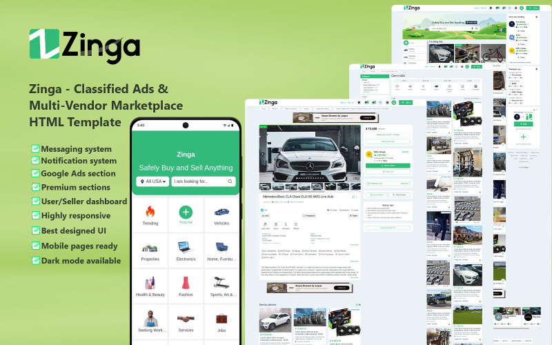Zinga - Classified Ads & Multi-Vendor Marketplace HTML Template Admin Template