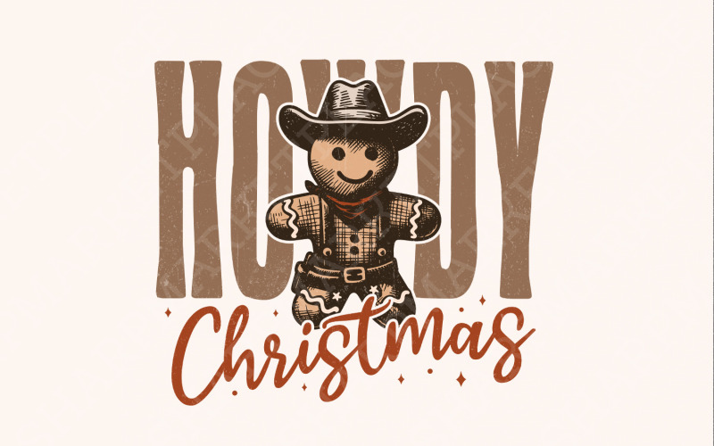 Howdy Christmas Gingerbread Man PNG, Retro Christmas Shirt PNG, Christmas Season PNG, Sublimation Illustration