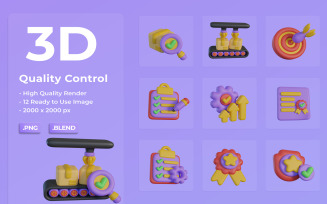 3D Quality Control Icon Set Bundle Design