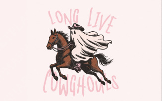 Long Live Cowghouls Halloween PNG Digital Download, Western Halloween, Retro PNG, Spooky PNG,