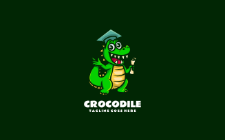 Graduation Crocodile Mascot Cartoon Logo