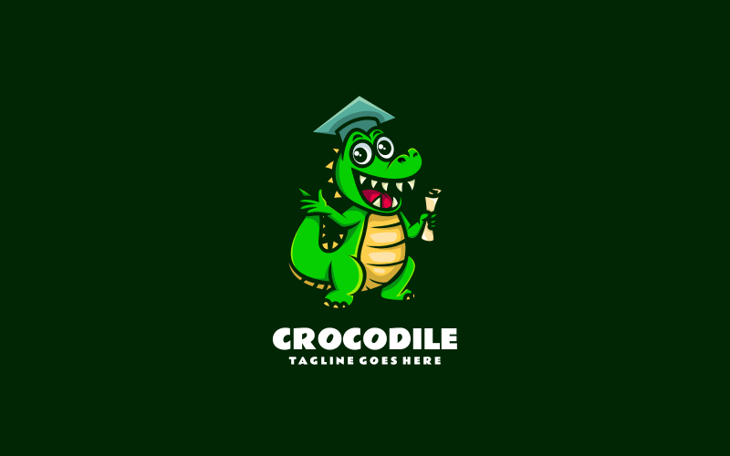 Graduation Crocodile Mascot Cartoon Logo Logo Template