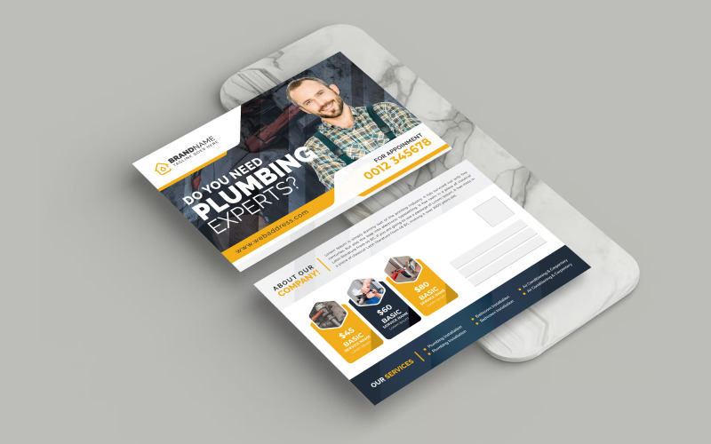Plumbing Service Postcard Template Design for EDDM Direct Mail Marketing or Business Promotion Corporate Identity