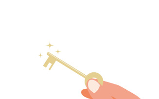 Hand holding golden key. Vector