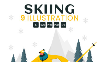 9 Skiing Winter Sport Activities Illustration
