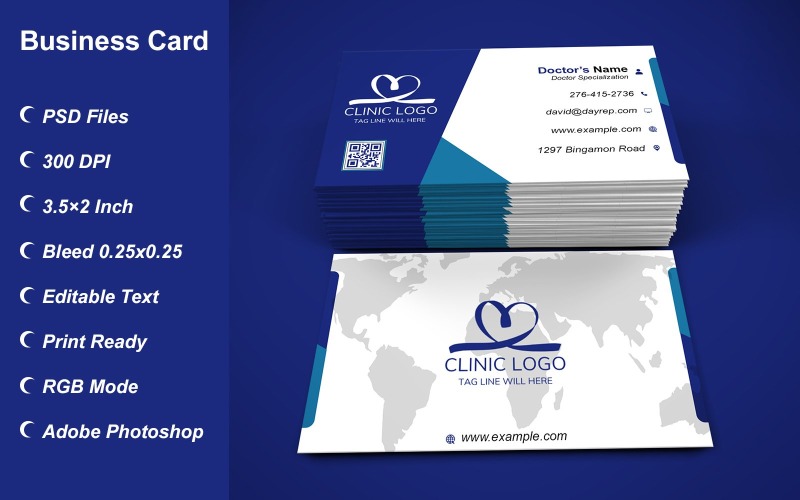 Business Card Template for Clinic - Doctor - Hospital - Customizable Designs - 603 Corporate Identity