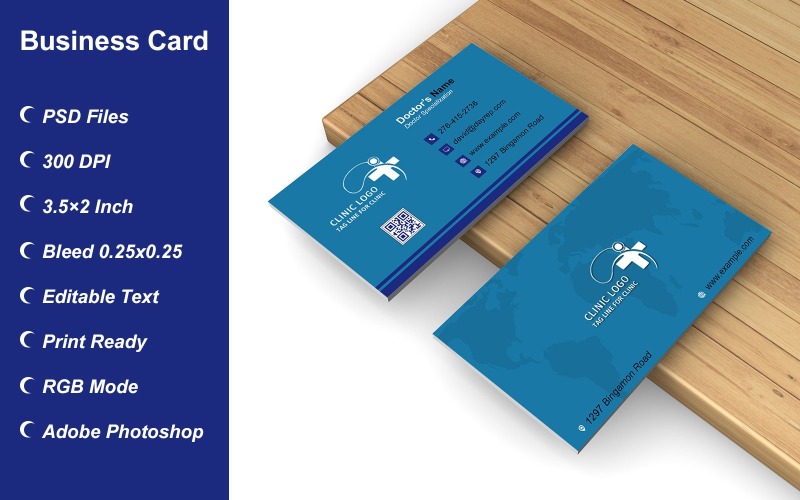 Business Card Template for Clinic - Doctor - Hospital - Customizable Designs - 605 Corporate Identity